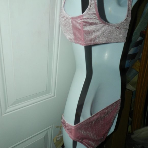 Cabana Del Sol Women's Sexy Swimsuit Velvet Sporty Crop Bikini Bathing Suit Rose - Picture 10 of 14